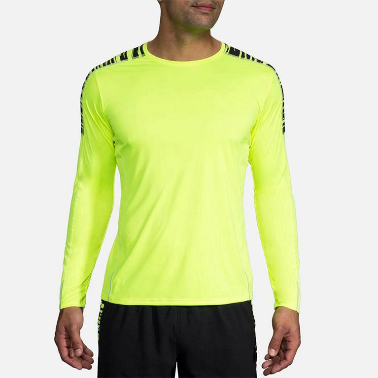 Brooks Mens Nightlife Long Sleeve Running Shirt - Yellow (380457-AVM)